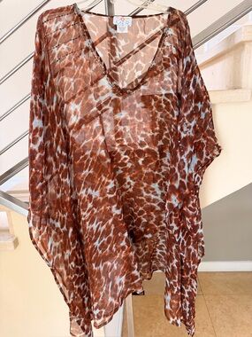 Brown & Light Blue animal Printed Swim Cover-Up
